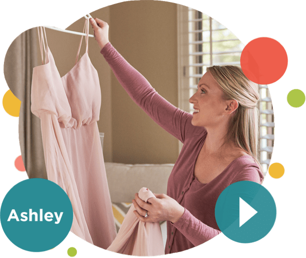 Meet Ashley in Emgality bubble with play button