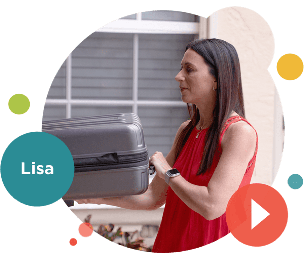Meet Lisa in Emgality bubble with play button